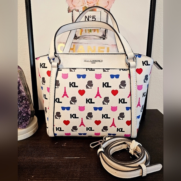 Karl Lagerfeld White and Multicolor Medium  Tote Bag. - Picture 1 of 11